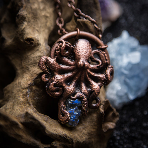Octopus Pendant with Labradorite Skull