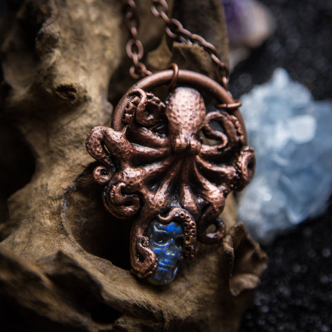 Octopus Pendant with Labradorite Skull