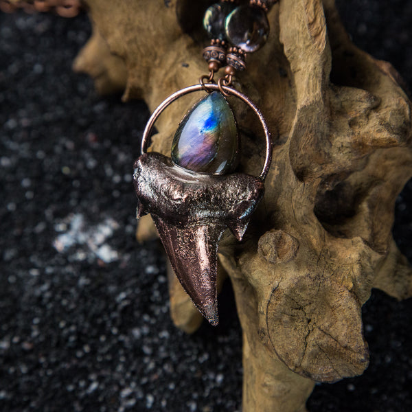 Shark Tooth Pendant Topped with Purple Flash Labradorite