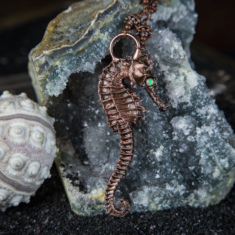 Electroformed Seahorse with Opal Eyes