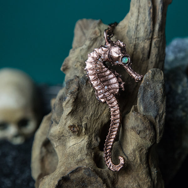 Electroformed Seahorse with Opal Eyes