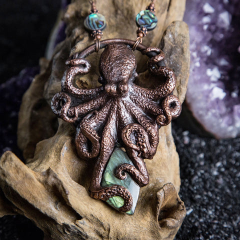 Octopus Pendant with Labradorite Stone