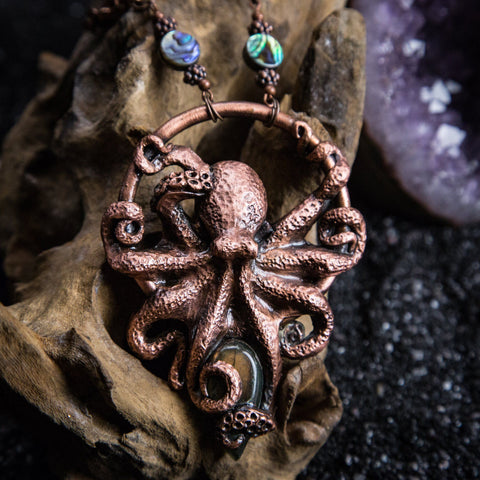 Octopus Pendant with Labradorite Stone