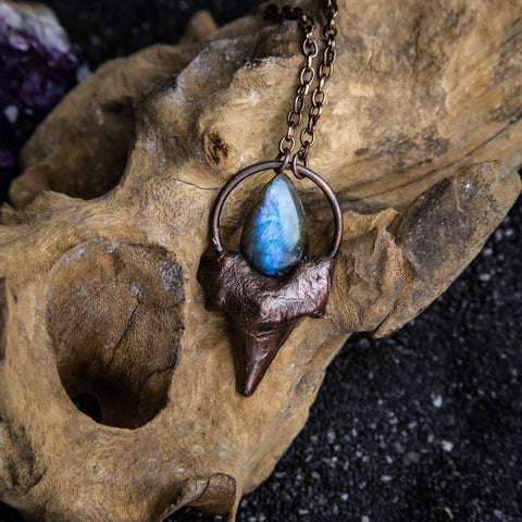 Shark Tooth Pendant Topped with Blue Labradorite