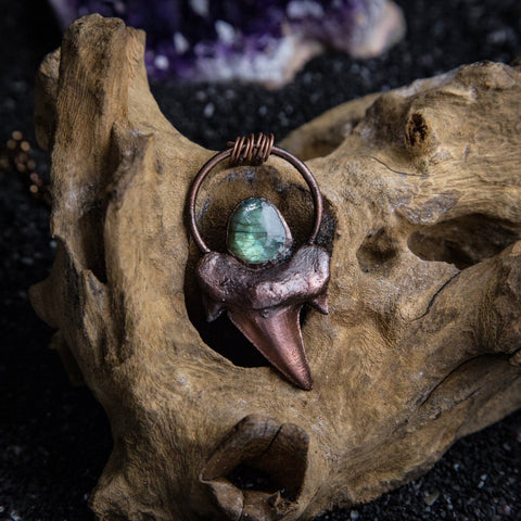 Shark Tooth Pendant Topped with Faceted Labradorite