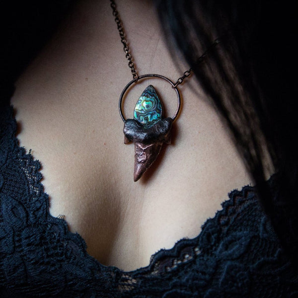 Shark Tooth Pendant Topped with Abalone
