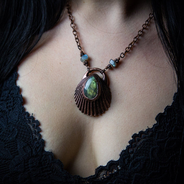 Cockle Shell with Labradorite